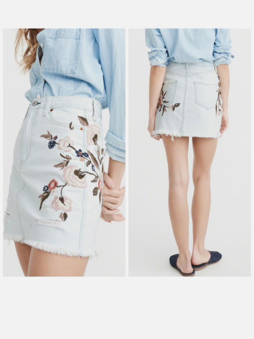 Abercrombie & Fitch Zoe Natural Rise Vintage A-line Embroidered Skirt